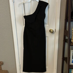 Bardot Women’s (S) Aveline Black One Shoulder Midi Cut Out Fitted Cocktail Dress